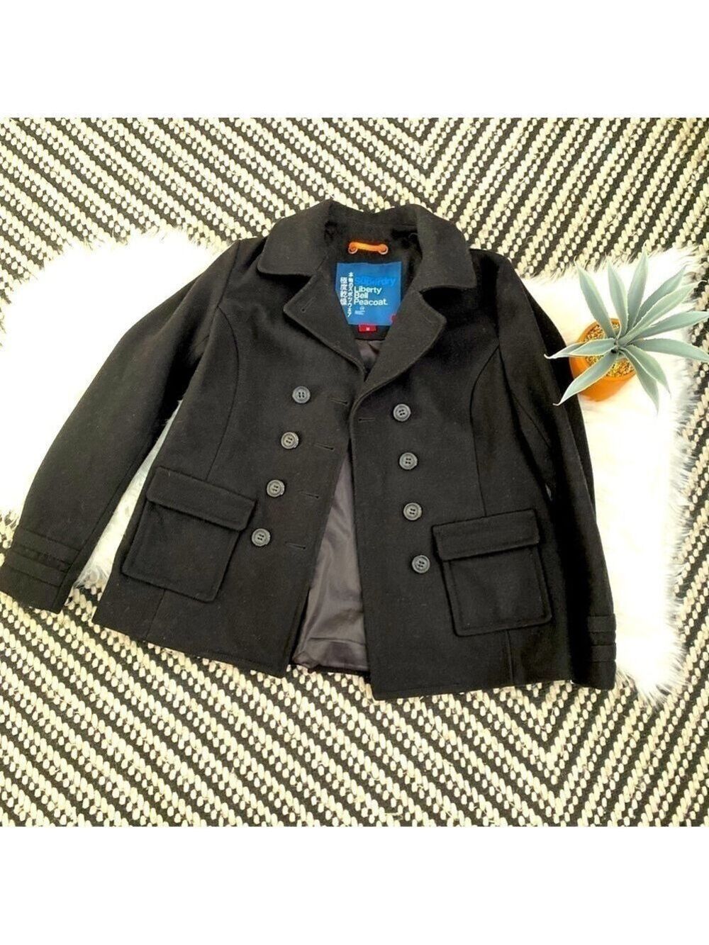 Superdry black wool waist length black pea coat